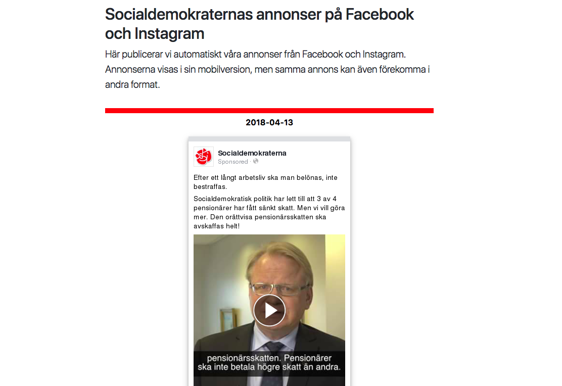 Social-demokraterna visar Facebook-annonser öppet