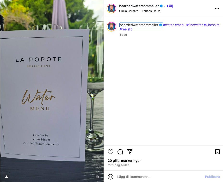 Vattenmeny på brittisk restaurang